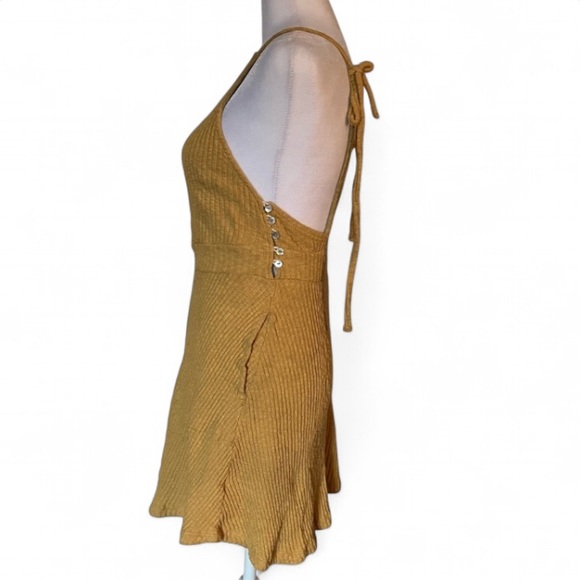 Free People Beach Mustard Yellow Rib Knit Sunbaked Mini Dress size Small - Picture 3 of 7